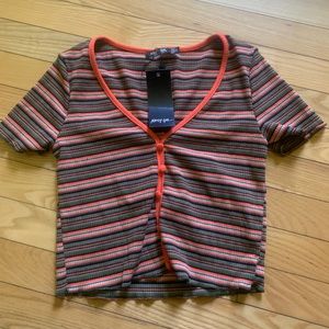 Nasty Gal Stripe V Neck Button Front Crop Top Orange Size 2 w/ tags